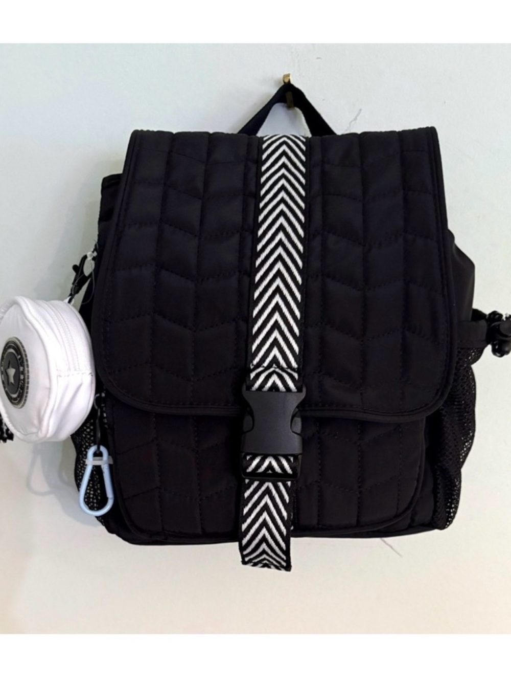 NEW! Black Backpack with White Chevron Strap & Zip Wallet